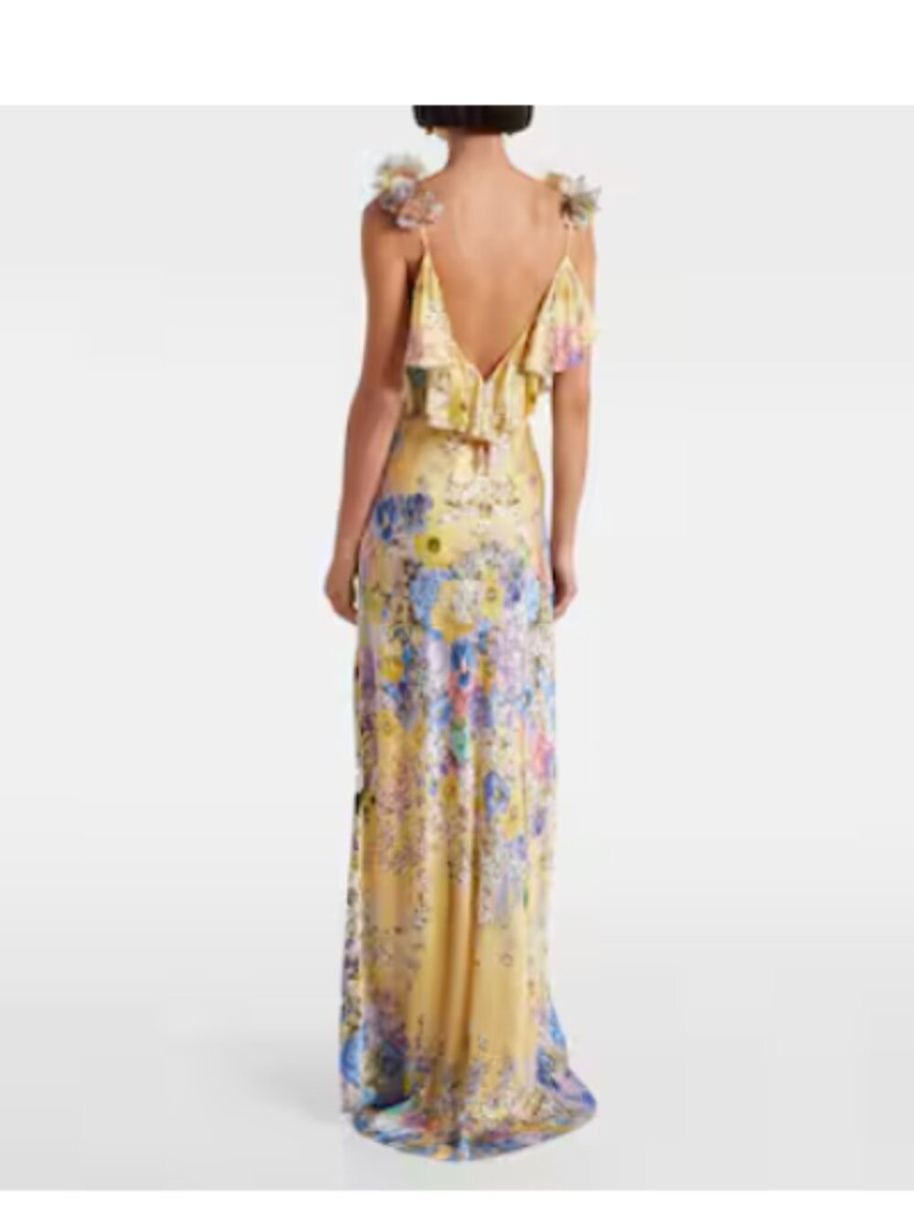 Camilla Embellished floral ruffled silk satin maxi dress - Size Small - Picture 2 of 9
